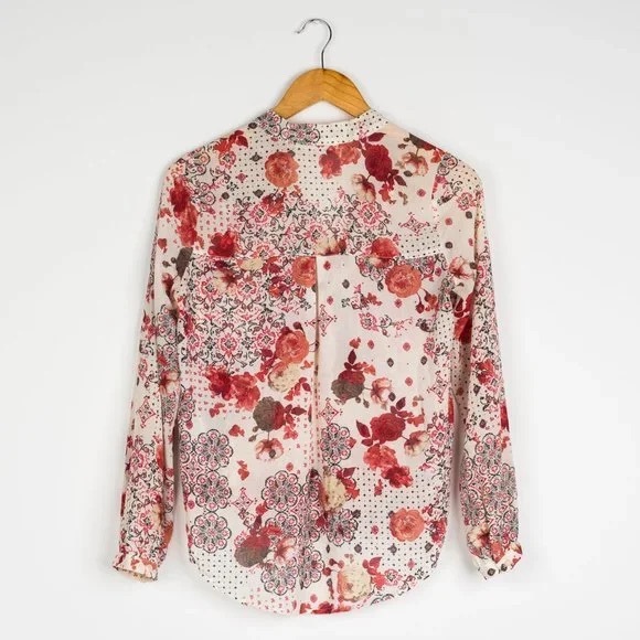 Abercrombie & Fitch 🌸🌺 BEAUTIFUL Floral Top Blouse Sheer size Large - Picture 4 of 12